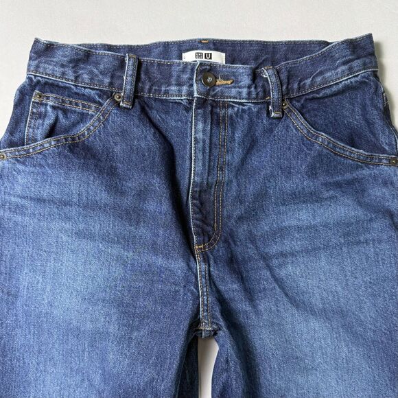 UNIQLO U Men's Jeans, Relaxed Straight Leg, Size 28x32, Medium Wash, 5 Pocket - Picture 1 of 10